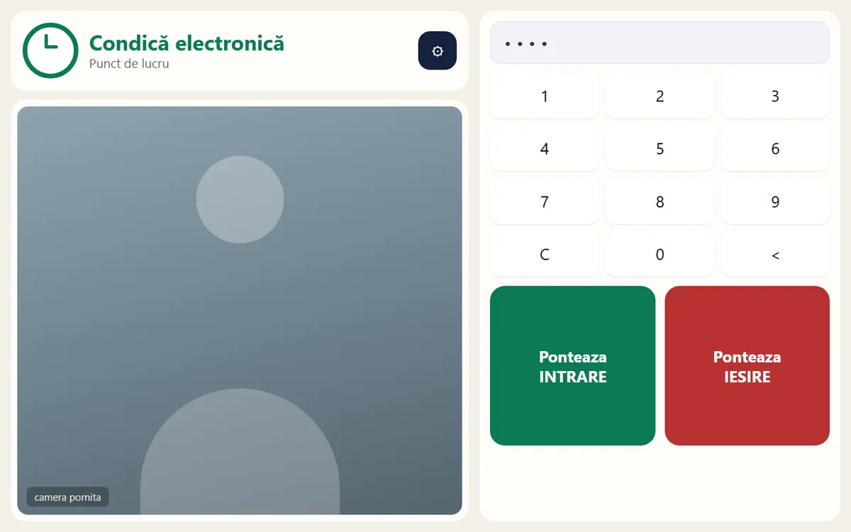 Electronic attendance register – PIN clock-in screen on an Android tablet
