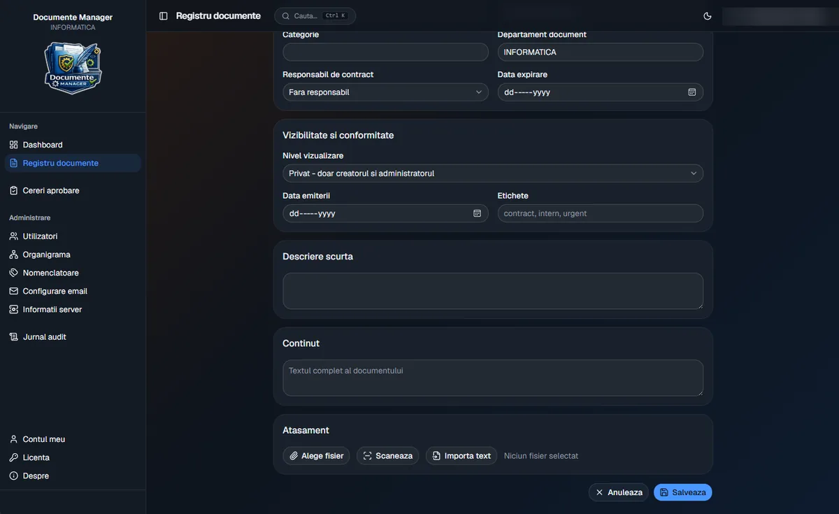 Documente Manager – registering a document with scanning, attachments and OCR
