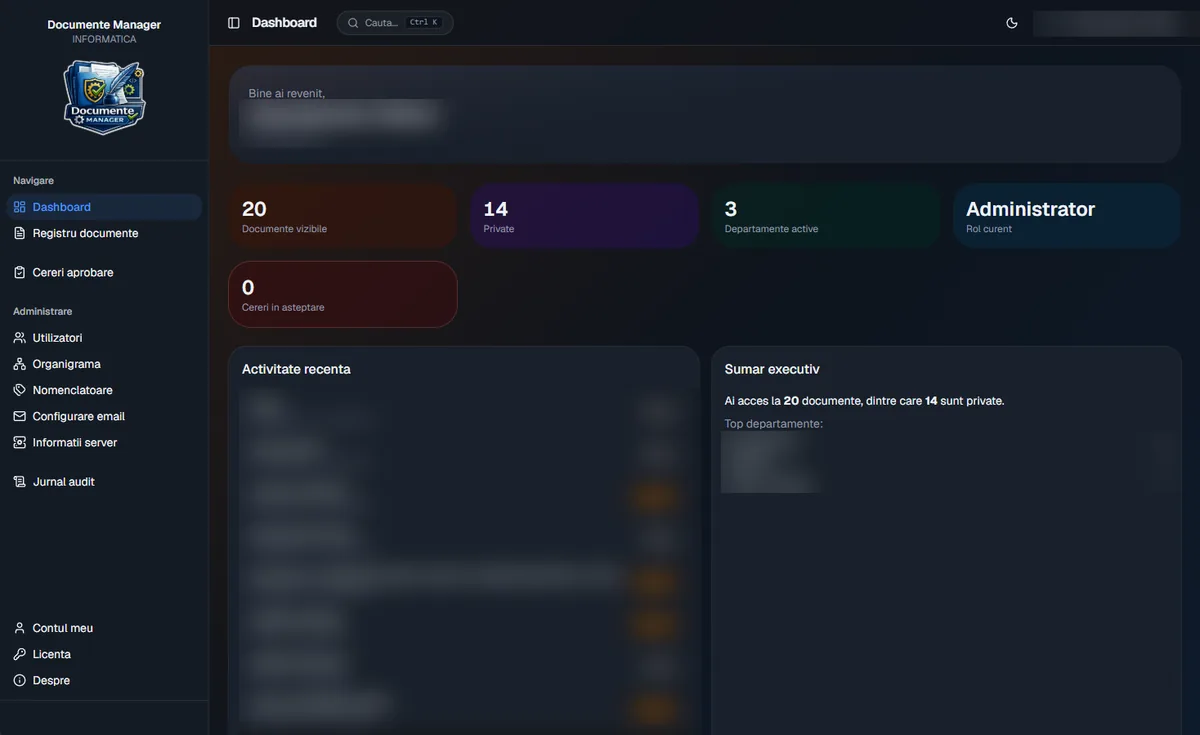 Documente Manager – electronic document register dashboard
