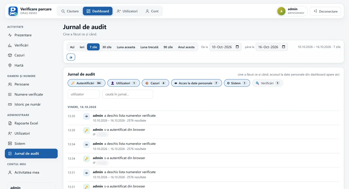 Parking payment verification – audit log